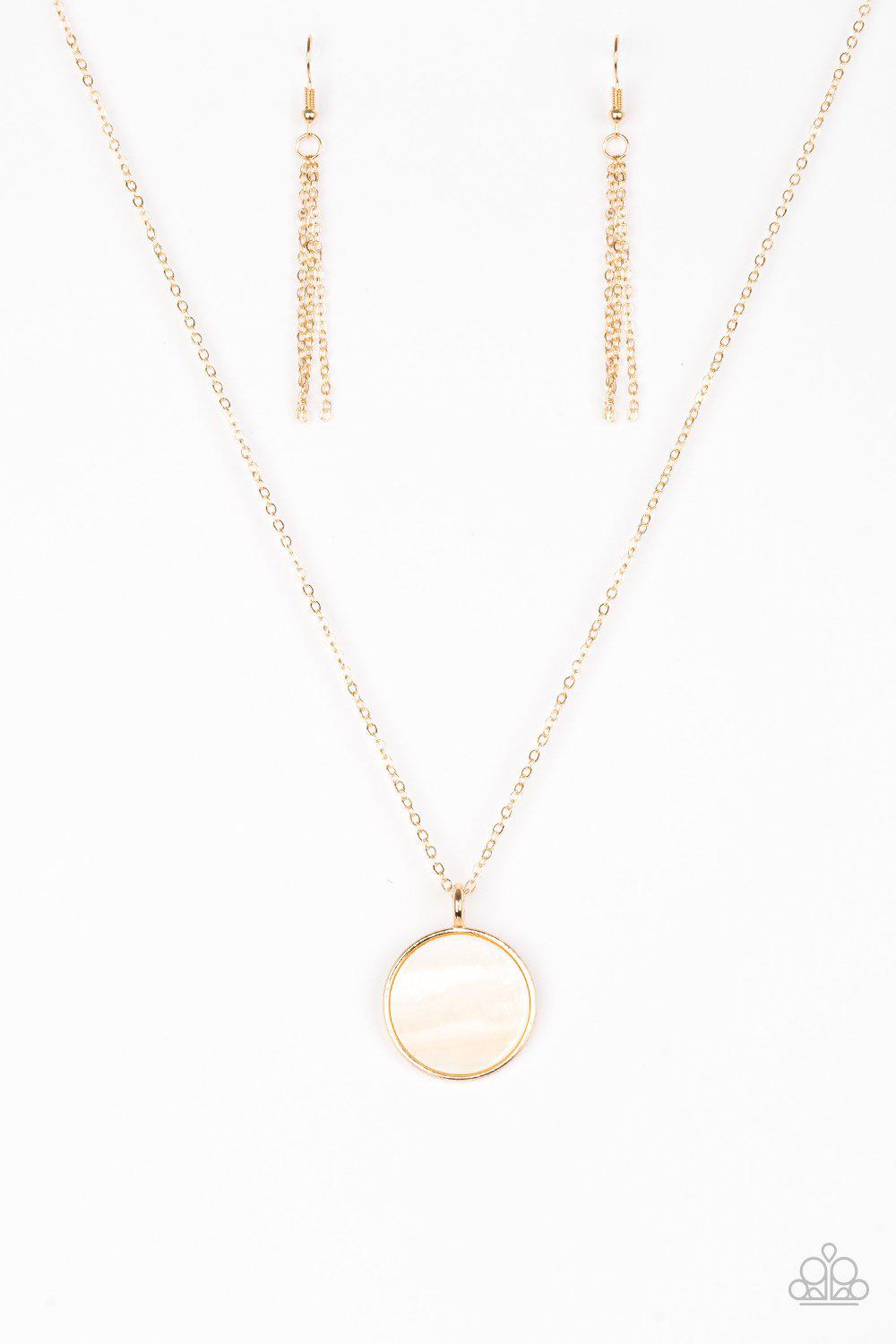 Shimmering Seashores Gold Necklace - Paparazzi Accessories - free matching earrings -CarasShop.com - Paparazzi Jewelry by Cara Jewels