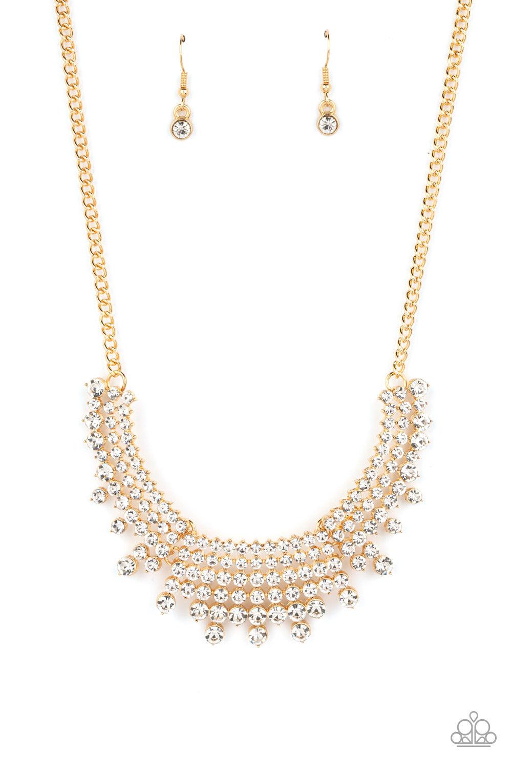 Shimmering Song Gold & White Rhinestone Necklace - Paparazzi Accessories- lightbox - CarasShop.com - Paparazzi Jewelry by Cara Jewels