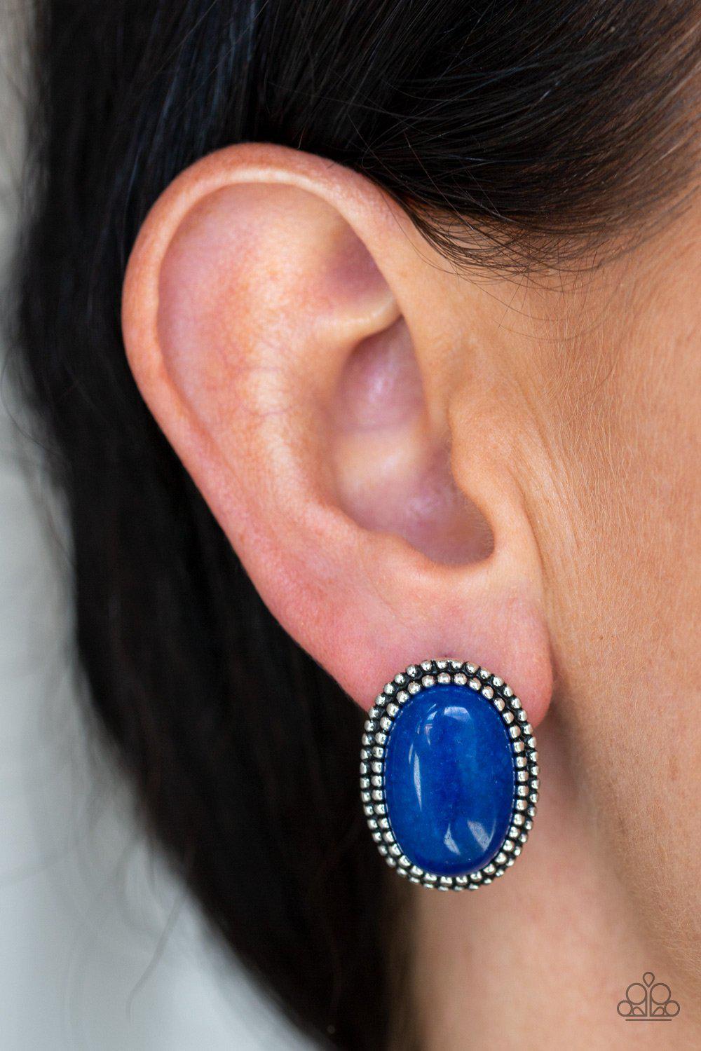 Shiny Sediment Blue Stone Post Earrings - Paparazzi Accessories- lightbox - CarasShop.com - Paparazzi Jewelry by Cara Jewels