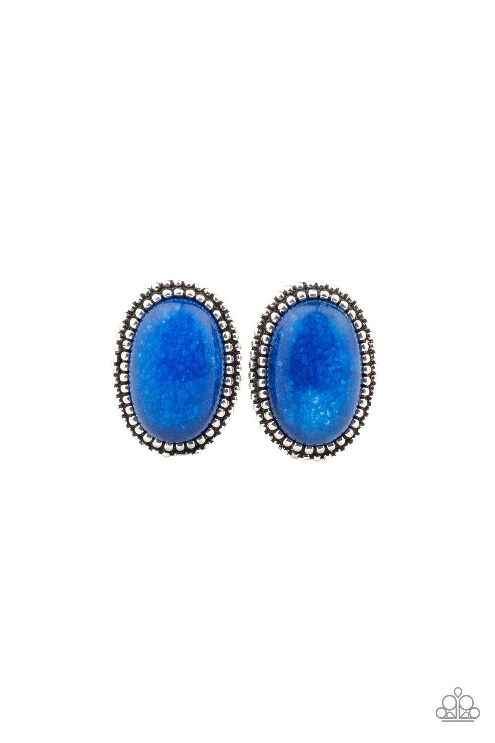 Shiny Sediment Blue Stone Post Earrings - Paparazzi Accessories- on model - CarasShop.com - Paparazzi Jewelry by Cara Jewels