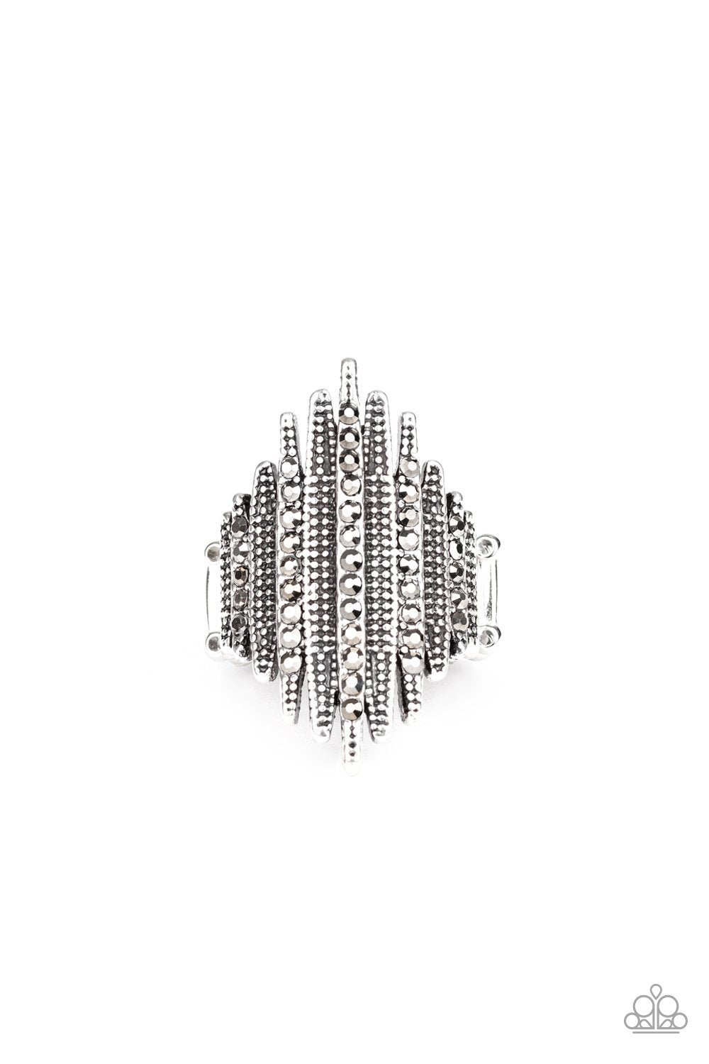 Shocking Sparkle Silver Hematite Ring - Paparazzi Accessories- lightbox - CarasShop.com - Paparazzi Jewelry by Cara Jewels