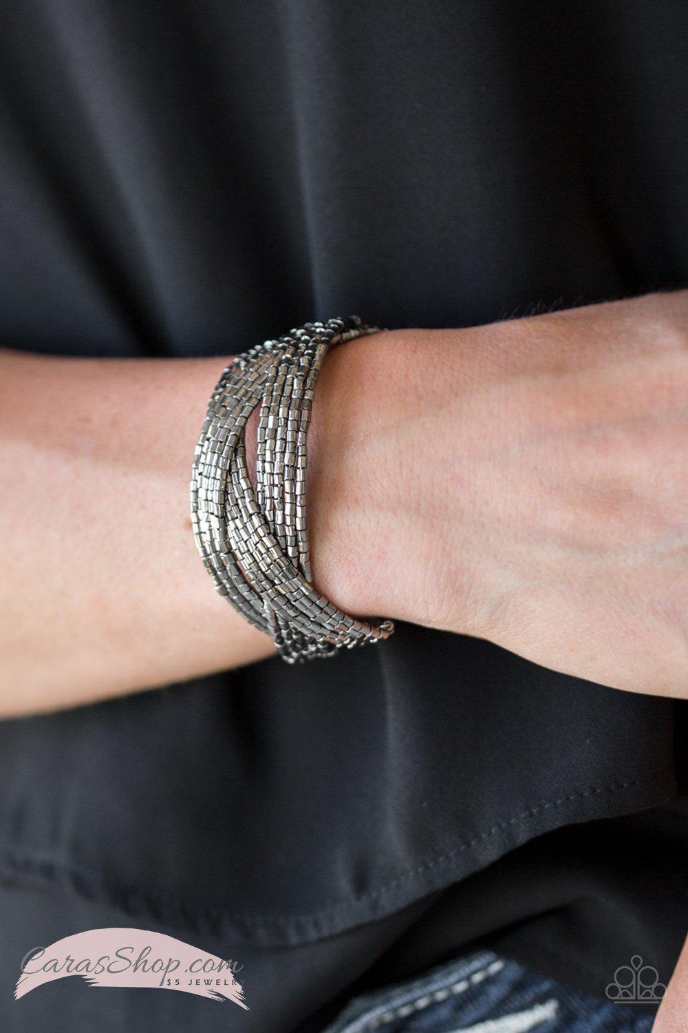 Shooting Stars Gunmetal Seed Bead Cuff Bracelet - Paparazzi Accessories- lightbox - CarasShop.com - Paparazzi Jewelry by Cara Jewels