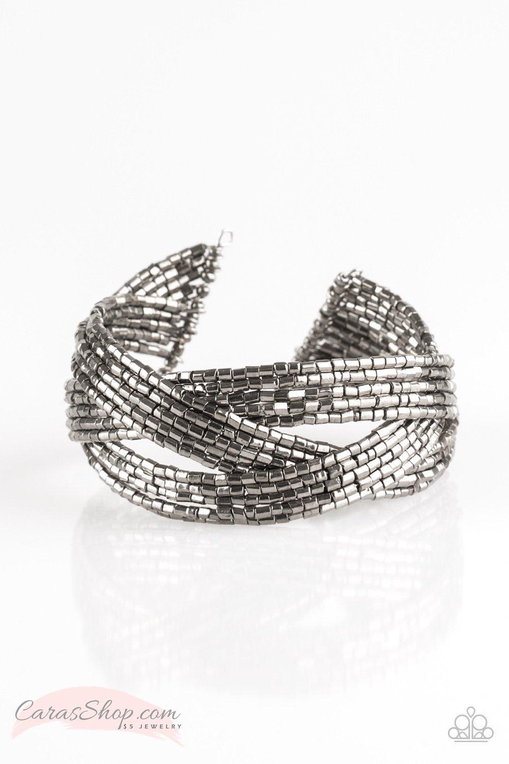 Shooting Stars Gunmetal Seed Bead Cuff Bracelet - Paparazzi Accessories- on model - CarasShop.com - Paparazzi Jewelry by Cara Jewels