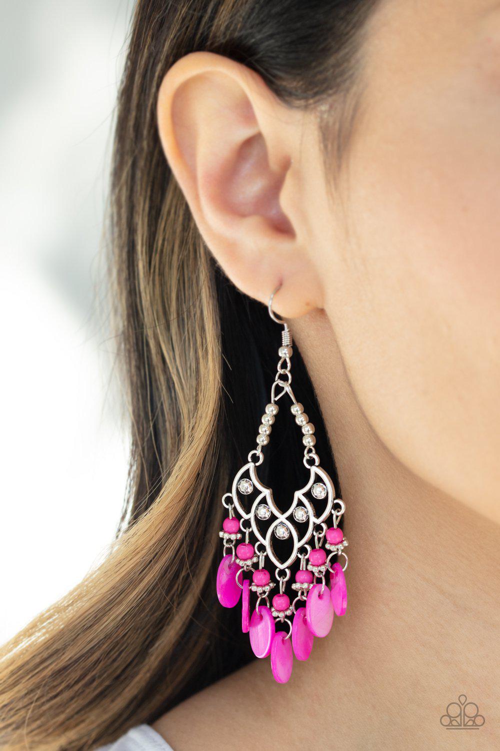 Shore Bait Pink and Silver Earrings - Paparazzi Accessories- lightbox - CarasShop.com - Paparazzi Jewelry by Cara Jewels