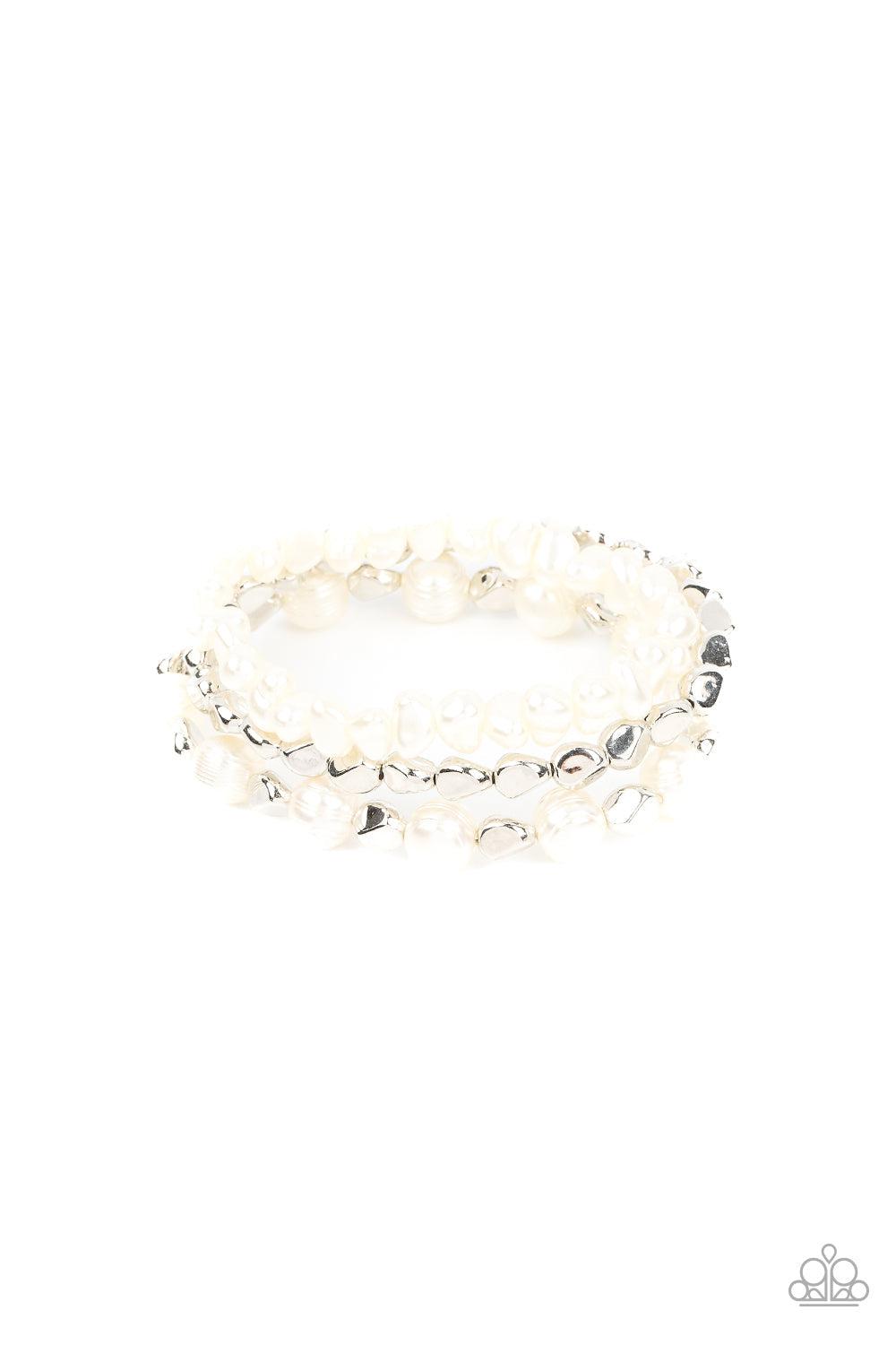 Shoreside Soiree White Pearl Bracelet - Paparazzi Accessories- lightbox - CarasShop.com - Paparazzi Jewelry by Cara Jewels