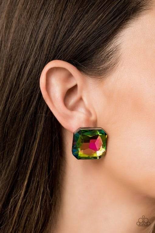 Show Glow Multi-color Rainbow Gem Earrings - Paparazzi Accessories- lightbox - CarasShop.com - Paparazzi Jewelry by Cara Jewels