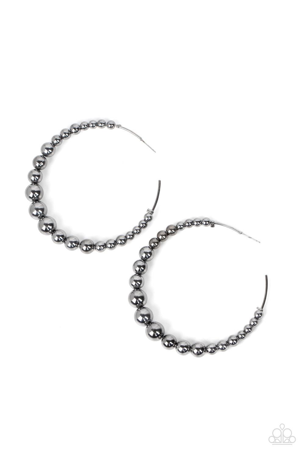 Show Off Your Curves Gunmetal Black Hoop Earrings - Paparazzi Accessories- lightbox - CarasShop.com - Paparazzi Jewelry by Cara Jewels