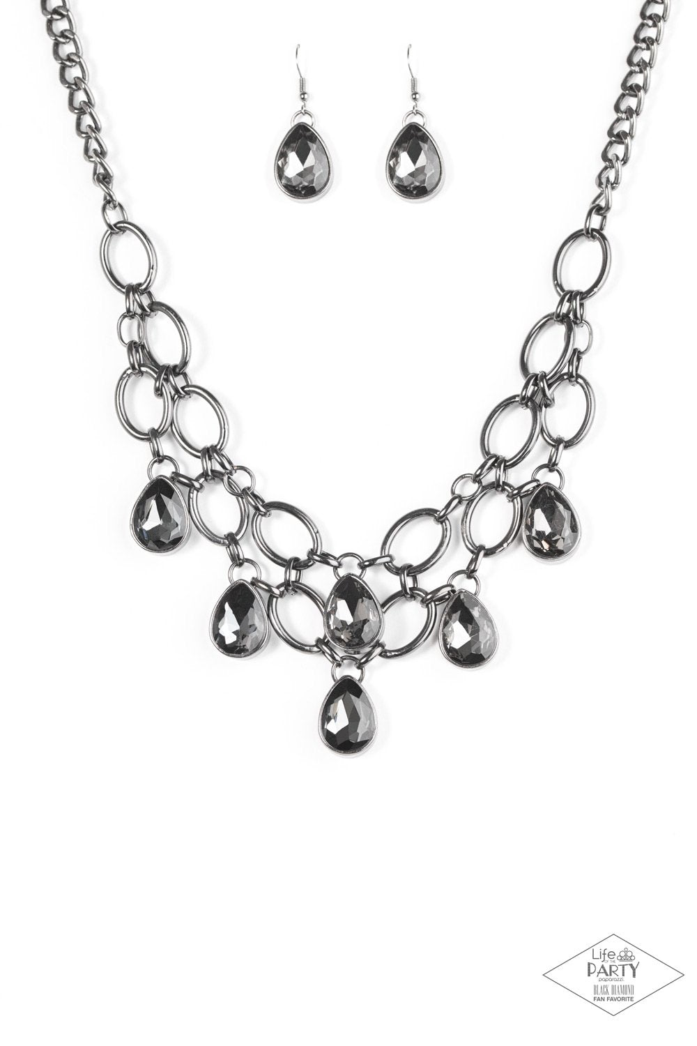 Show Stopping Shimmer Gunmetal Rhinestone Necklace - Paparazzi Accessories - free matching earrings -CarasShop.com - Paparazzi Jewelry by Cara Jewels