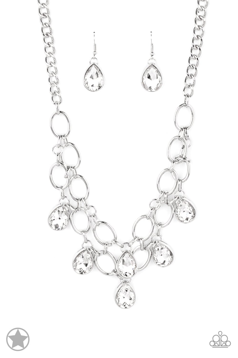 Show-Stopping Shimmer White Rhinestone Necklace - Paparazzi Accessories- lightbox - CarasShop.com - Paparazzi Jewelry by Cara Jewels