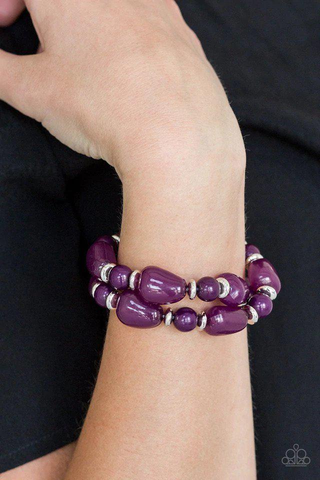 Show Us HUEs Boss! Purple Bracelet - Paparazzi Accessories- on model - CarasShop.com - Paparazzi Jewelry by Cara Jewels