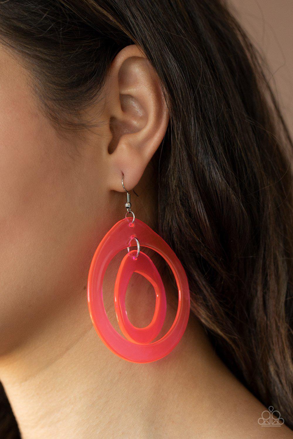 Show Your True NEONS Pink Acrylic Earrings - Paparazzi Accessories- lightbox - CarasShop.com - Paparazzi Jewelry by Cara Jewels