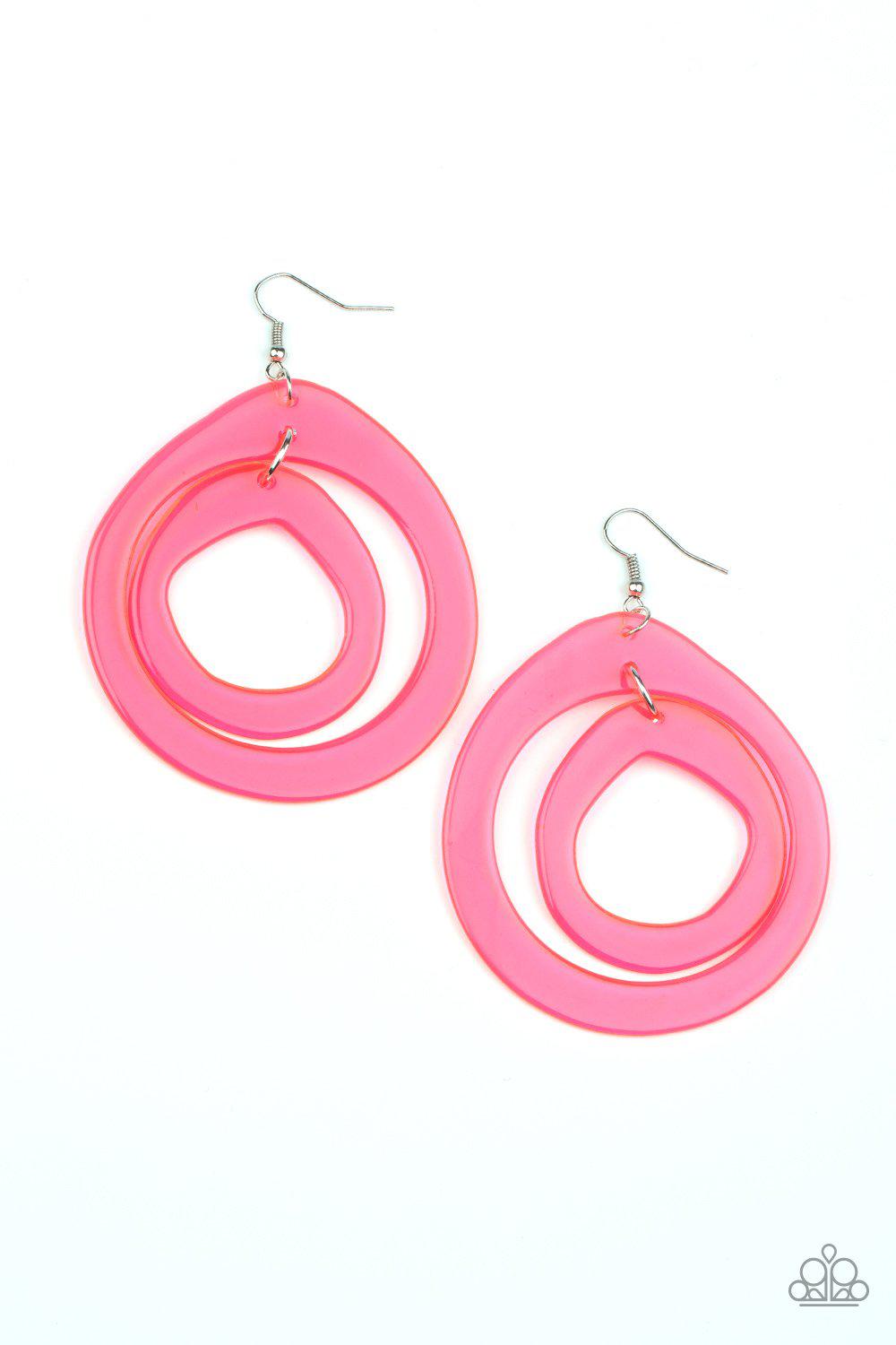 Show Your True NEONS Pink Acrylic Earrings - Paparazzi Accessories- on model - CarasShop.com - Paparazzi Jewelry by Cara Jewels