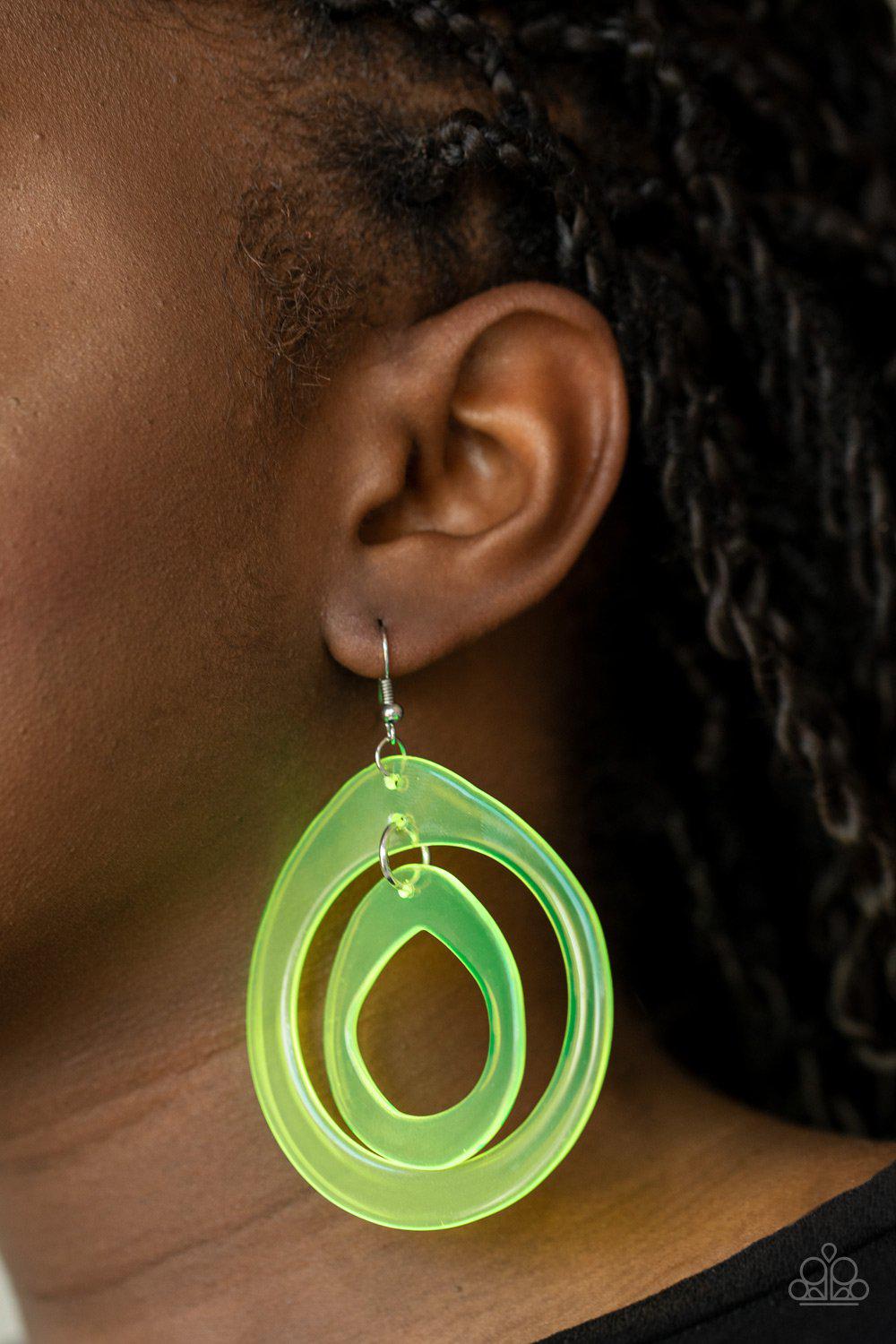 Show Your True NEONS Yellow Acrylic Earrings - Paparazzi Accessories- on model - CarasShop.com - Paparazzi Jewelry by Cara Jewels