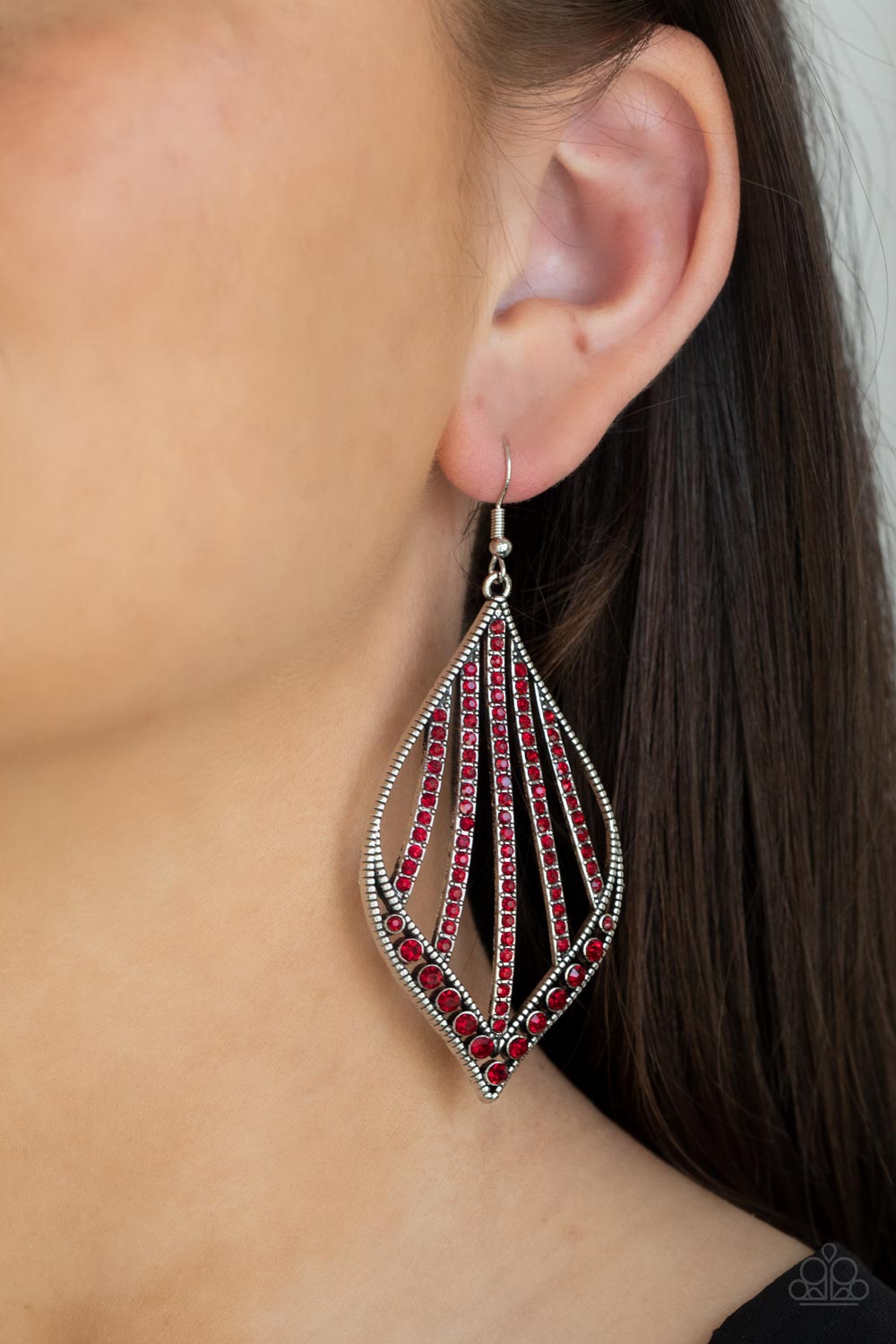 Showcase Sparkle Red Rhinestone Earrings - Paparazzi Accessories- lightbox - CarasShop.com - Paparazzi Jewelry by Cara Jewels