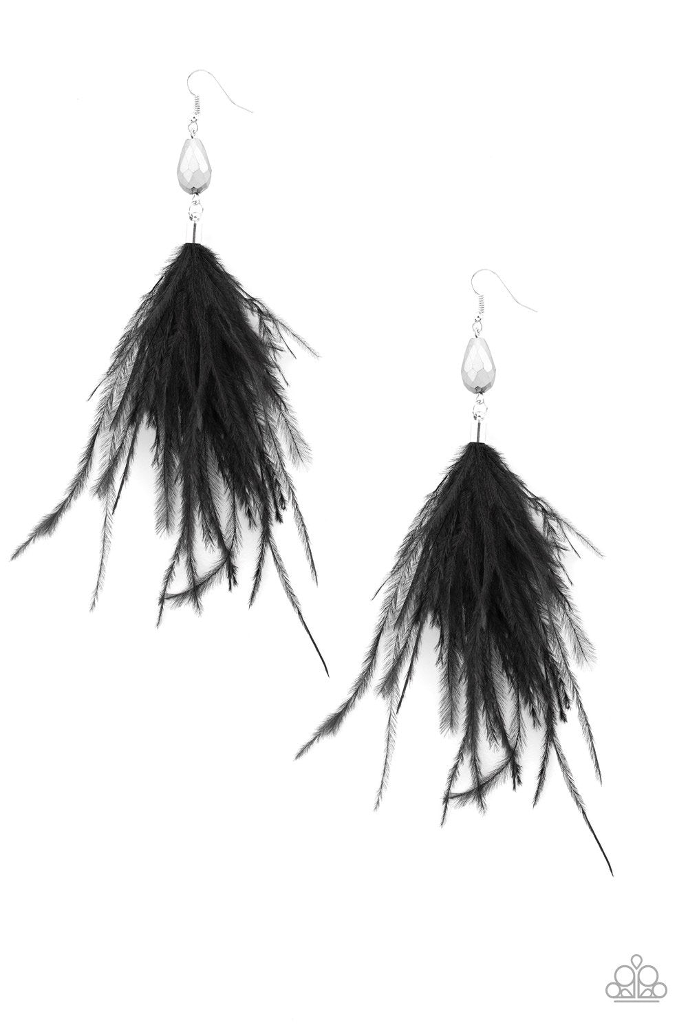 Showgirl Showcase Black Feather Earrings - Paparazzi Accessories- lightbox - CarasShop.com - Paparazzi Jewelry by Cara Jewels