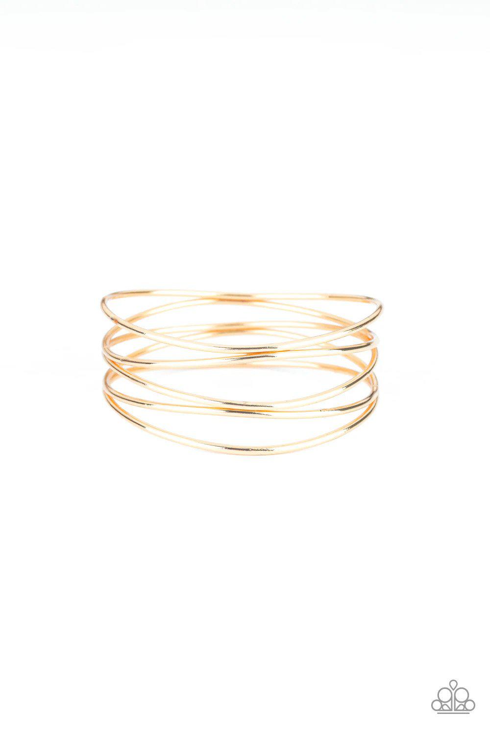 Showstopping Sheen Gold Bracelet - Paparazzi Accessories- lightbox - CarasShop.com - Paparazzi Jewelry by Cara Jewels