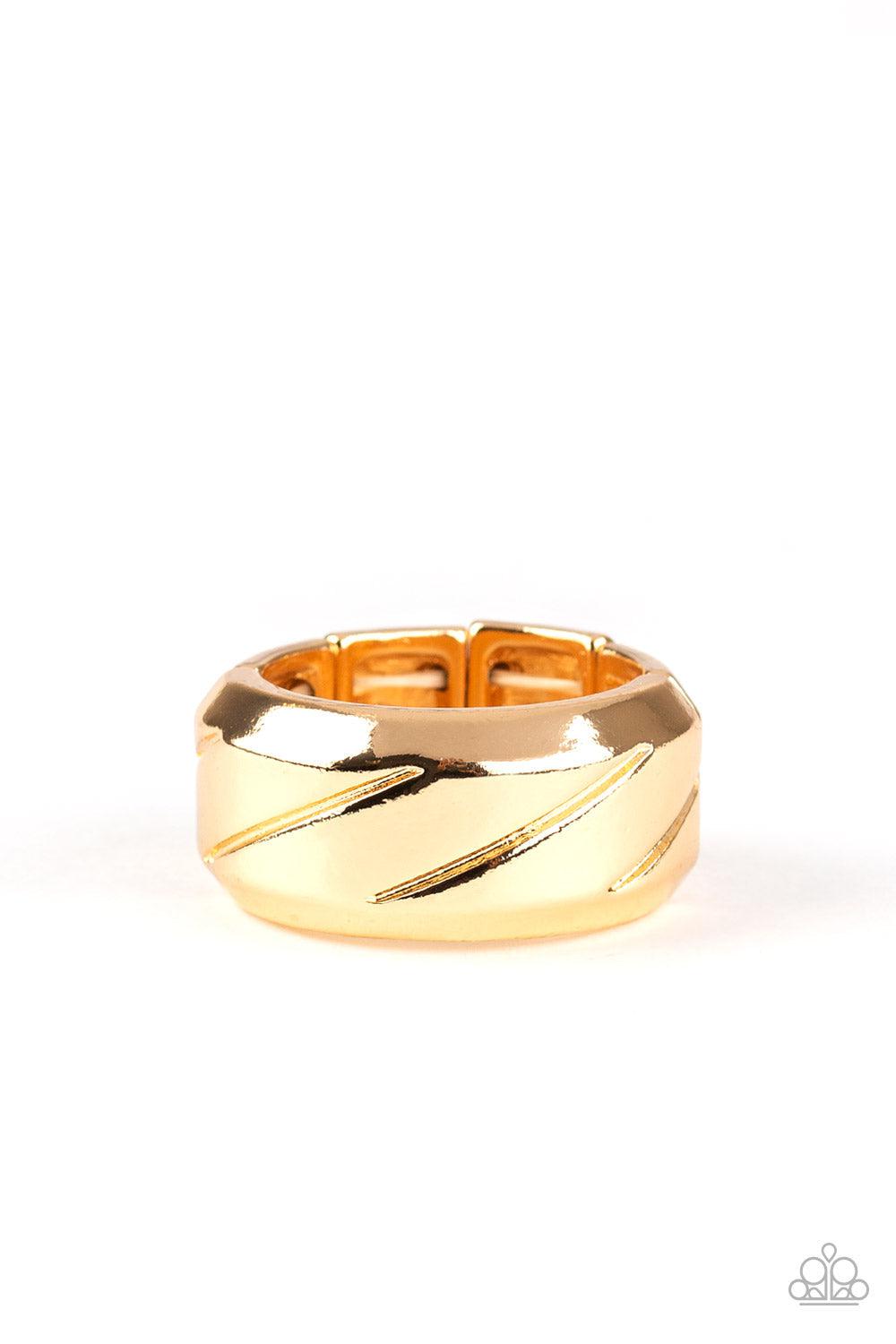 Sideswiped Men's Gold Ring - Paparazzi Accessories- lightbox - CarasShop.com - Paparazzi Jewelry by Cara Jewels