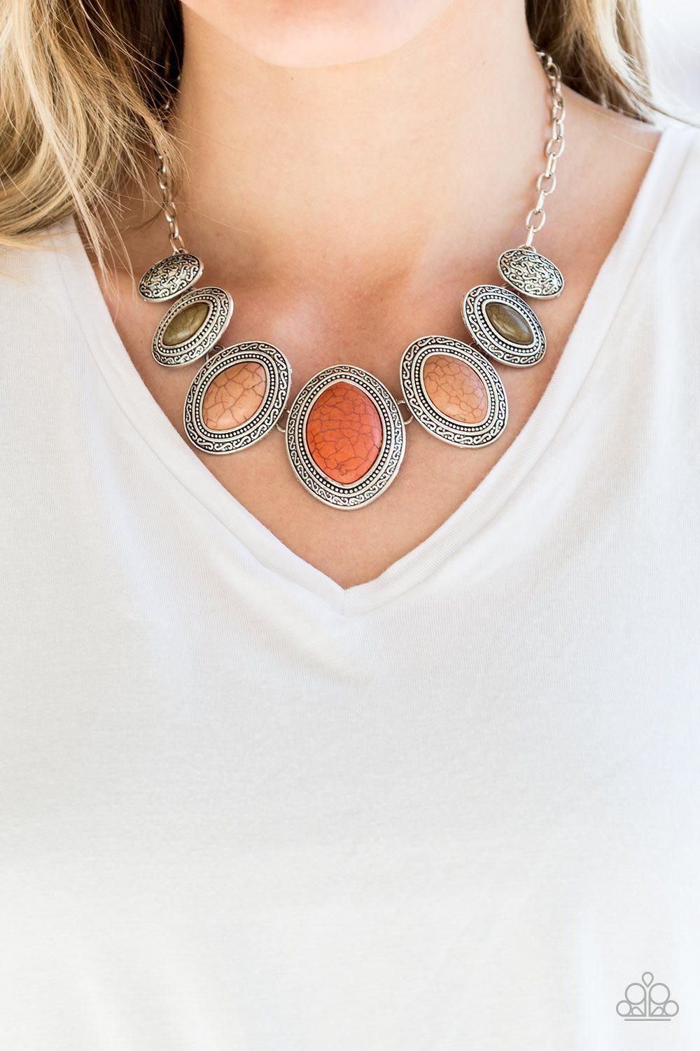 Sierra Serenity Burnt Orange Stone Necklace with matching Earrings - Paparazzi Accessories- lightbox - CarasShop.com - Paparazzi Jewelry by Cara Jewels