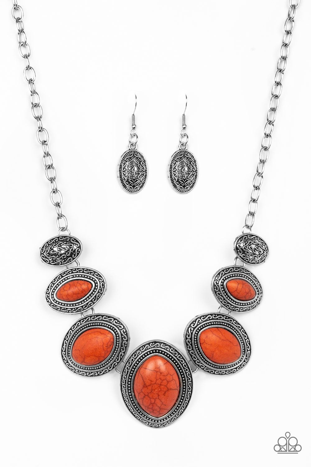 Sierra Serenity Orange Stone Necklace - Paparazzi Accessories - free matching earrings -CarasShop.com - Paparazzi Jewelry by Cara Jewels
