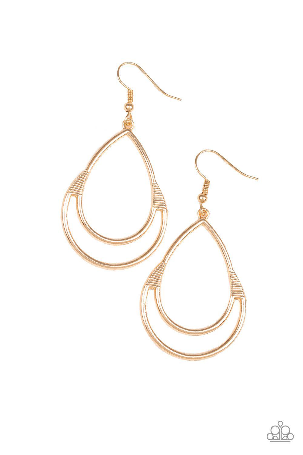 Simple Glisten Gold Earrings - Paparazzi Accessories- on model - CarasShop.com - Paparazzi Jewelry by Cara Jewels