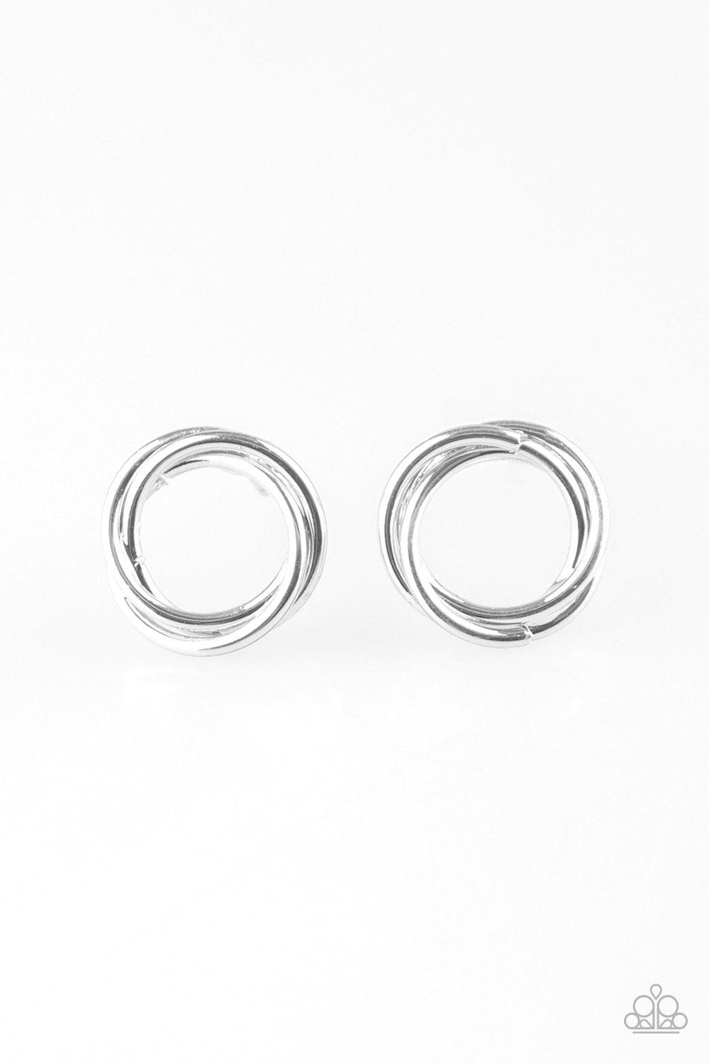 Simple Radiance Silver Post Earrings - Paparazzi Accessories- on model - CarasShop.com - Paparazzi Jewelry by Cara Jewels