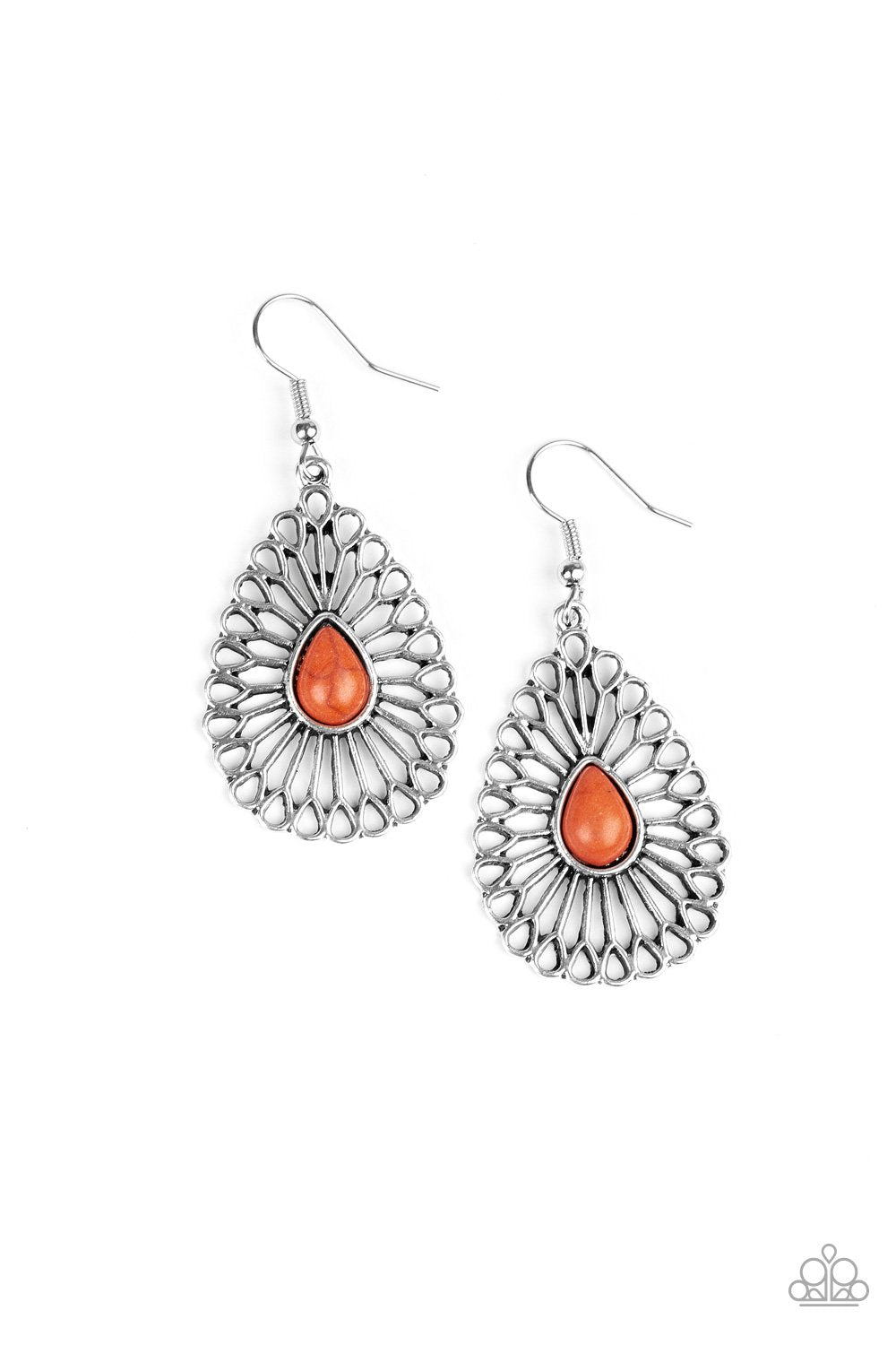 Simply Sedimentary Orange Stone and Silver Earrings - Paparazzi Accessories- lightbox - CarasShop.com - Paparazzi Jewelry by Cara Jewels