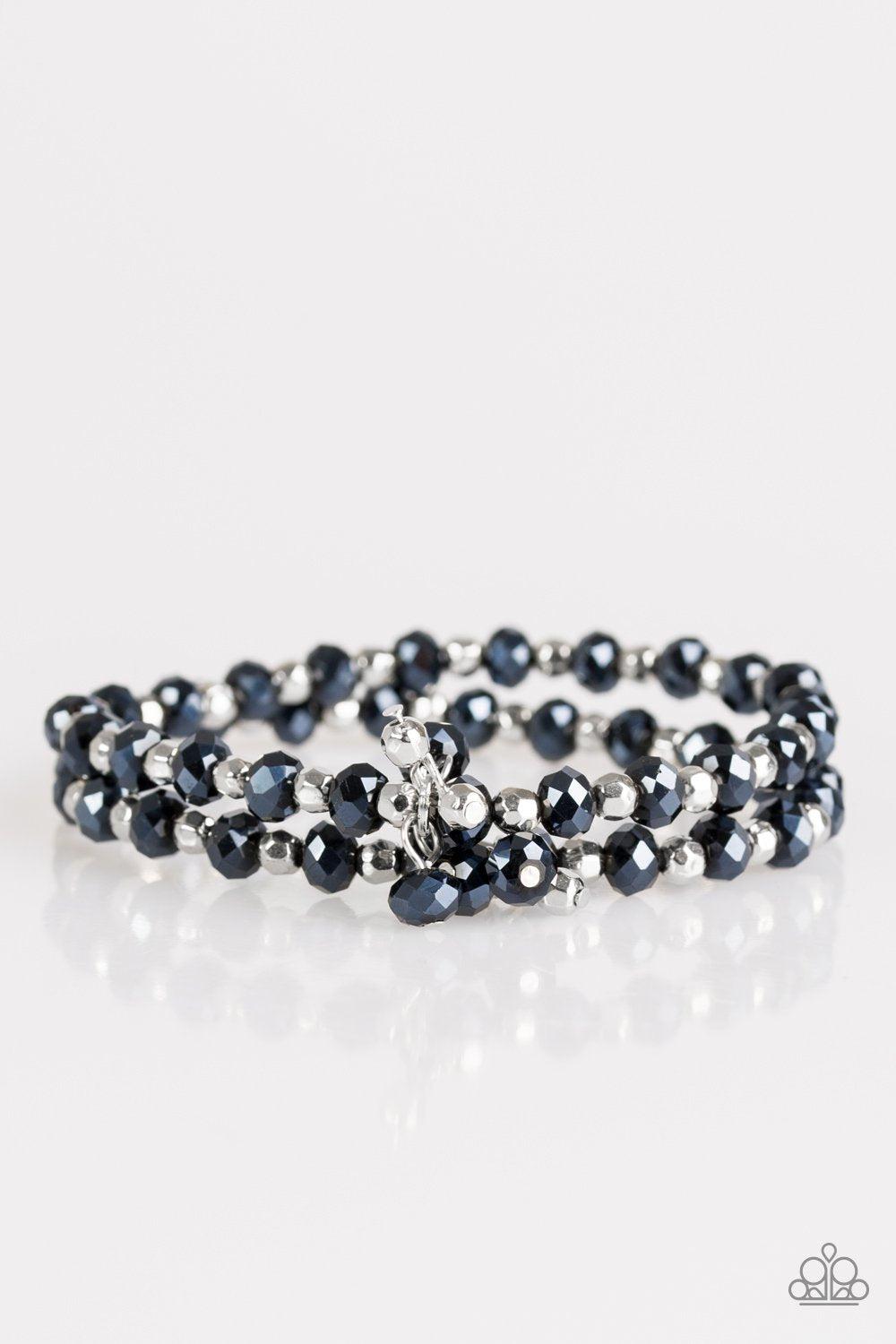 Sink Or Shimmer Blue and Silver Bracelet Set - Paparazzi Accessories- on model - CarasShop.com - Paparazzi Jewelry by Cara Jewels