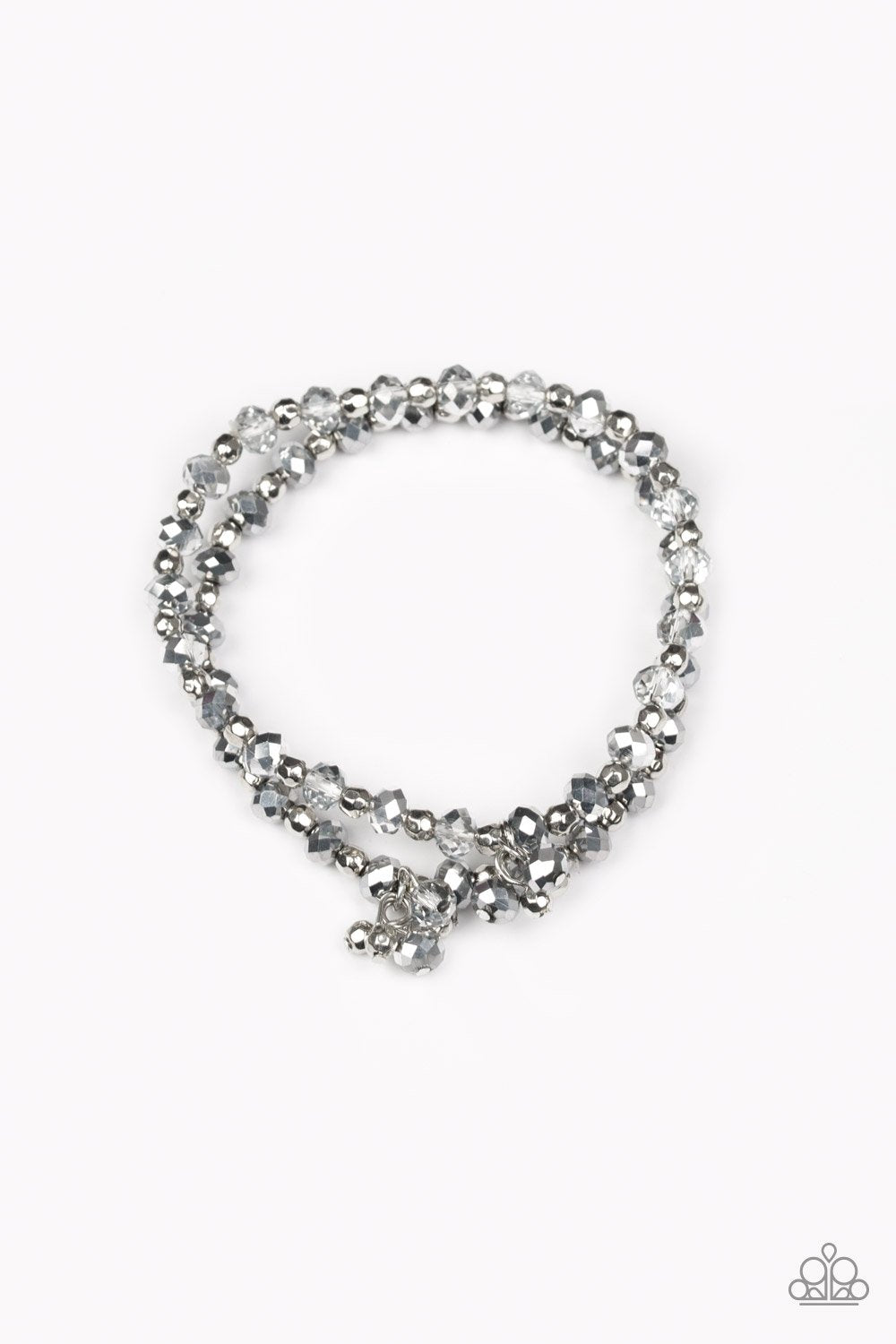 Sink or Shimmer Silver Smoky Crystal Stretch Bracelet Set - Paparazzi Accessories- lightbox - CarasShop.com - Paparazzi Jewelry by Cara Jewels