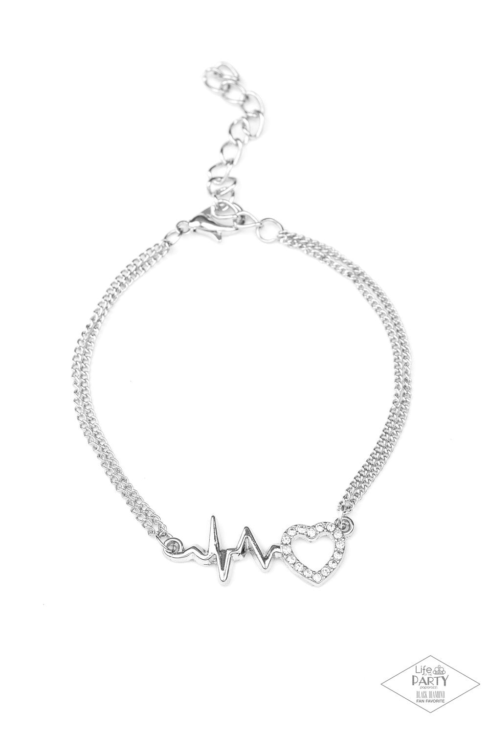 Skipping Beats White Rhinestone Heartbeat Bracelet - Paparazzi Accessories- on model - CarasShop.com - Paparazzi Jewelry by Cara Jewels