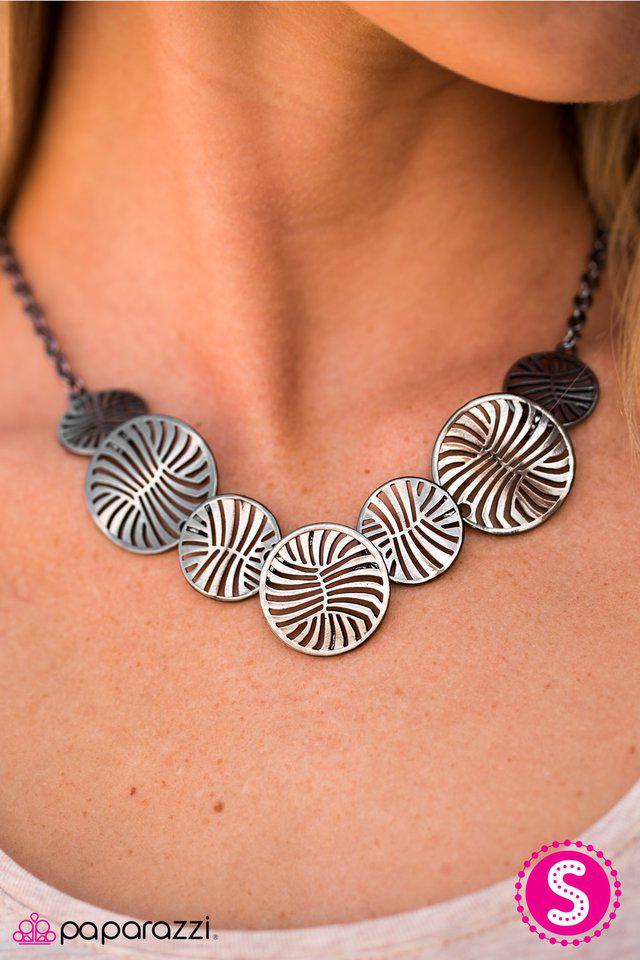 Slam Dunk Gunmetal Black Necklace - Paparazzi Accessories- on model - CarasShop.com - Paparazzi Jewelry by Cara Jewels