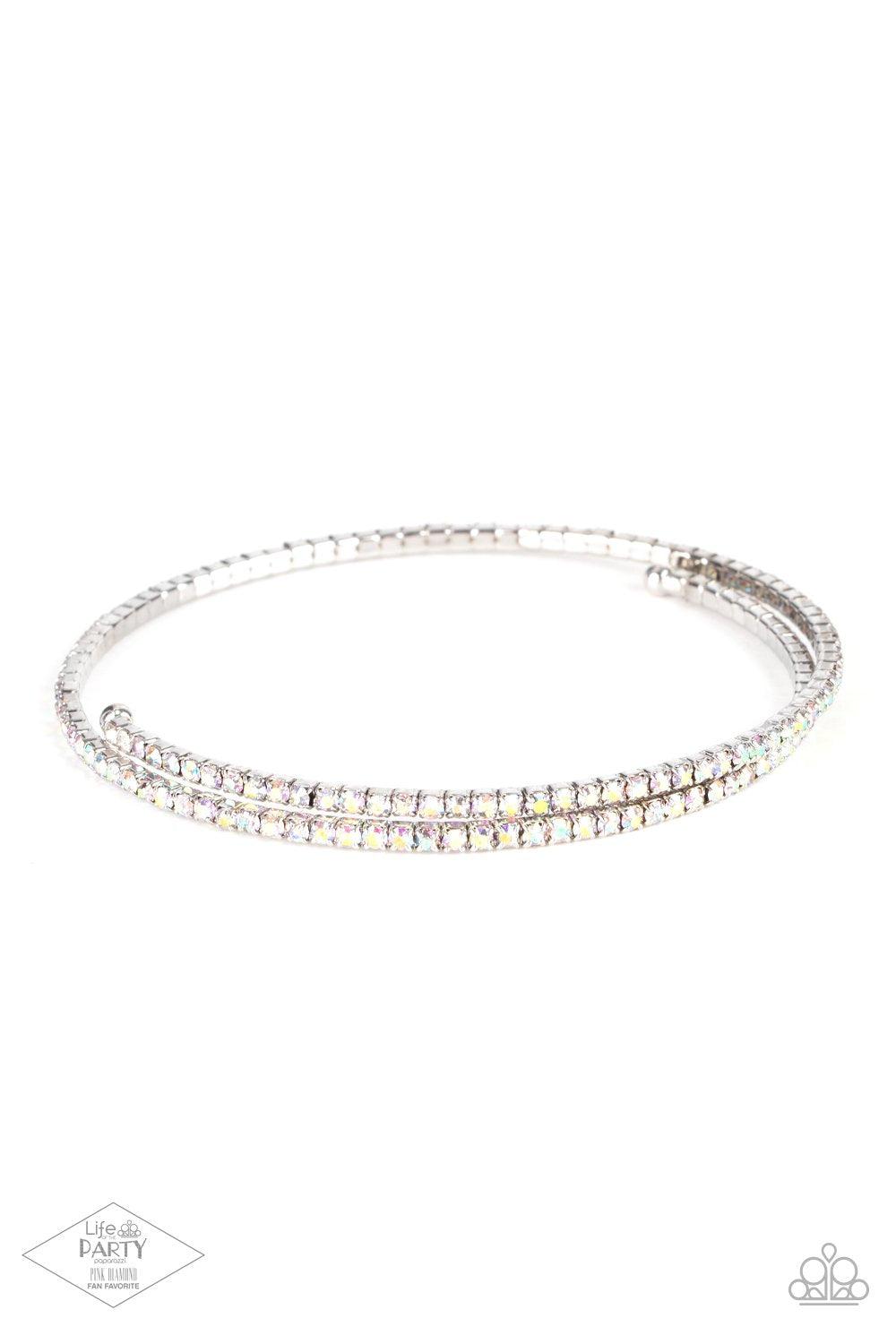 Sleek Sparkle Multi Iridescent Rhinestone Coil Bracelet - Paparazzi Accessories- lightbox - CarasShop.com - Paparazzi Jewelry by Cara Jewels