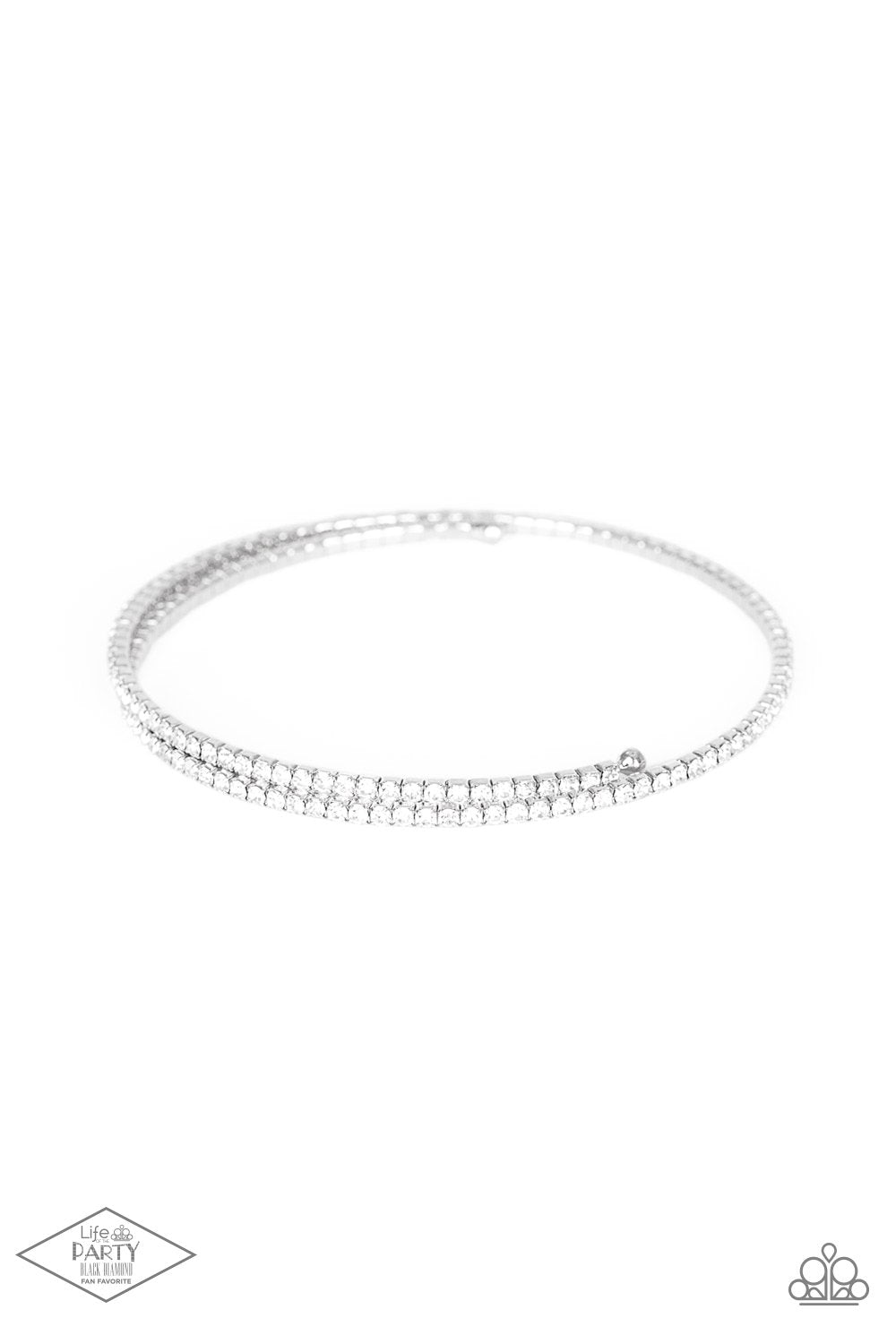 Sleek Sparkle White Rhinestone Coil Bracelet - Paparazzi Accessories- lightbox - CarasShop.com - Paparazzi Jewelry by Cara Jewels