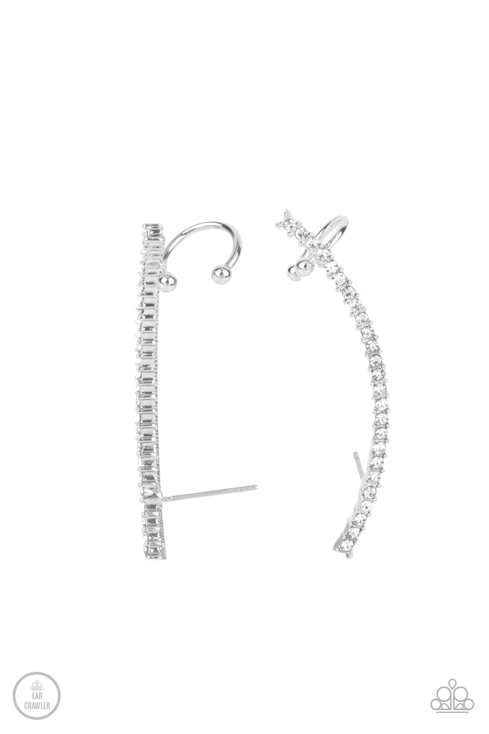 Sleekly Shimmering White Rhinestone Ear Crawler Earrings - Paparazzi Accessories- lightbox - CarasShop.com - Paparazzi Jewelry by Cara Jewels