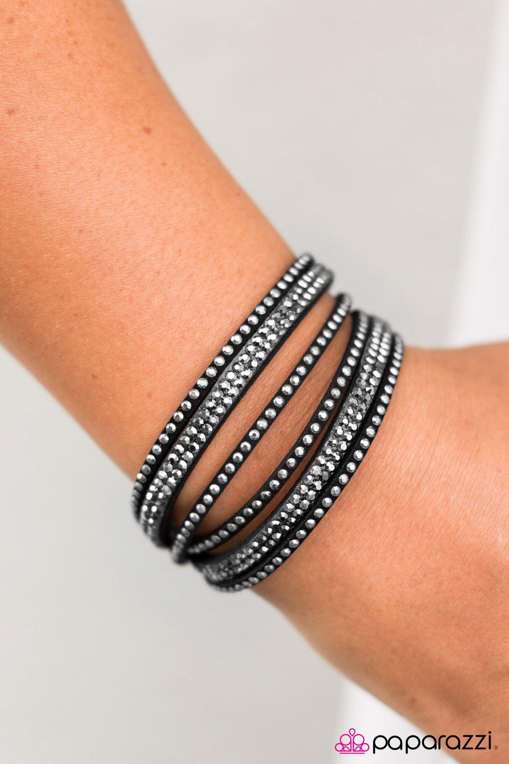 Slim Pickings Black Gunmetal and Hematite Double-wrap Snap Bracelet - Paparazzi Accessories- lightbox - CarasShop.com - Paparazzi Jewelry by Cara Jewels