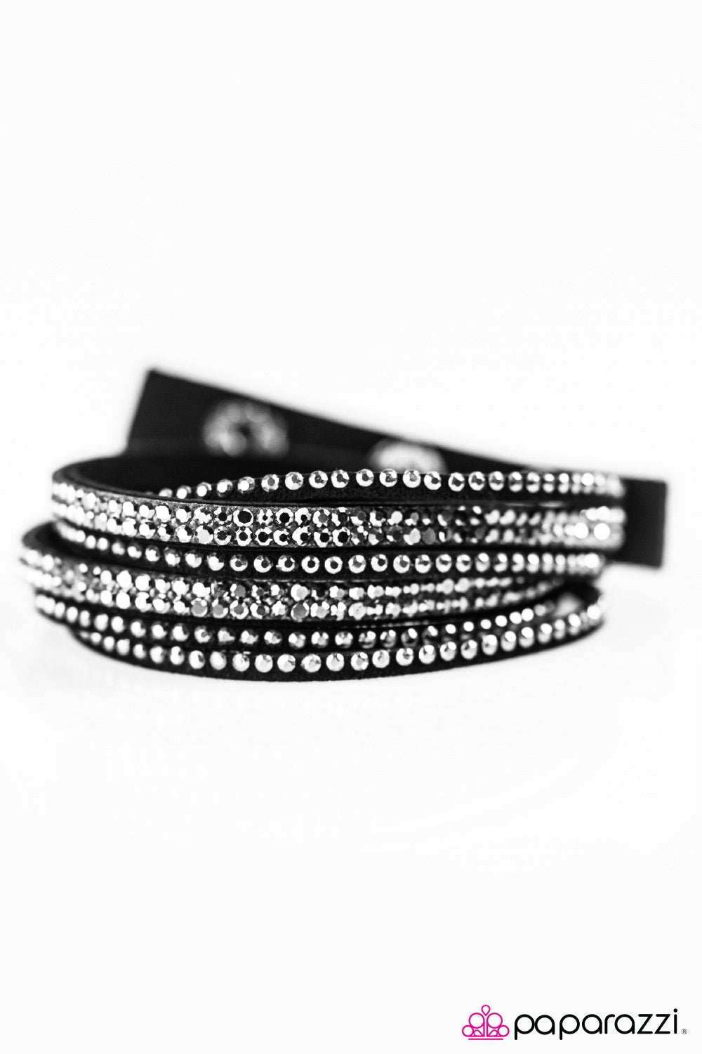 Slim Pickings Black Gunmetal and Hematite Double-wrap Snap Bracelet - Paparazzi Accessories- on model - CarasShop.com - Paparazzi Jewelry by Cara Jewels