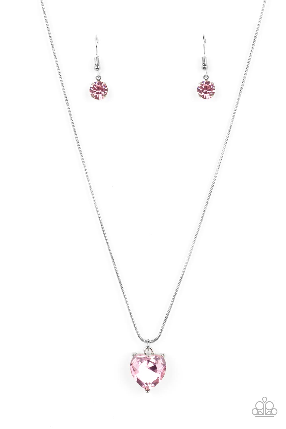 Smitten with Style Pink Rhinestone Heart Necklace - Paparazzi Accessories- lightbox - CarasShop.com - Paparazzi Jewelry by Cara Jewels