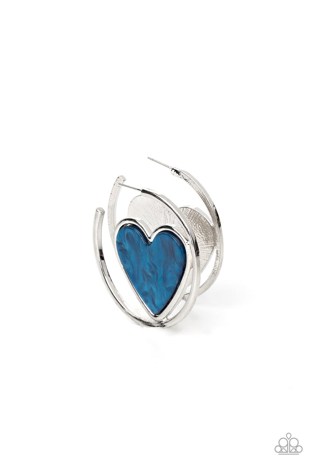 Smitten with You Blue Heart Hoop Earrings - Paparazzi Accessories- lightbox - CarasShop.com - Paparazzi Jewelry by Cara Jewels