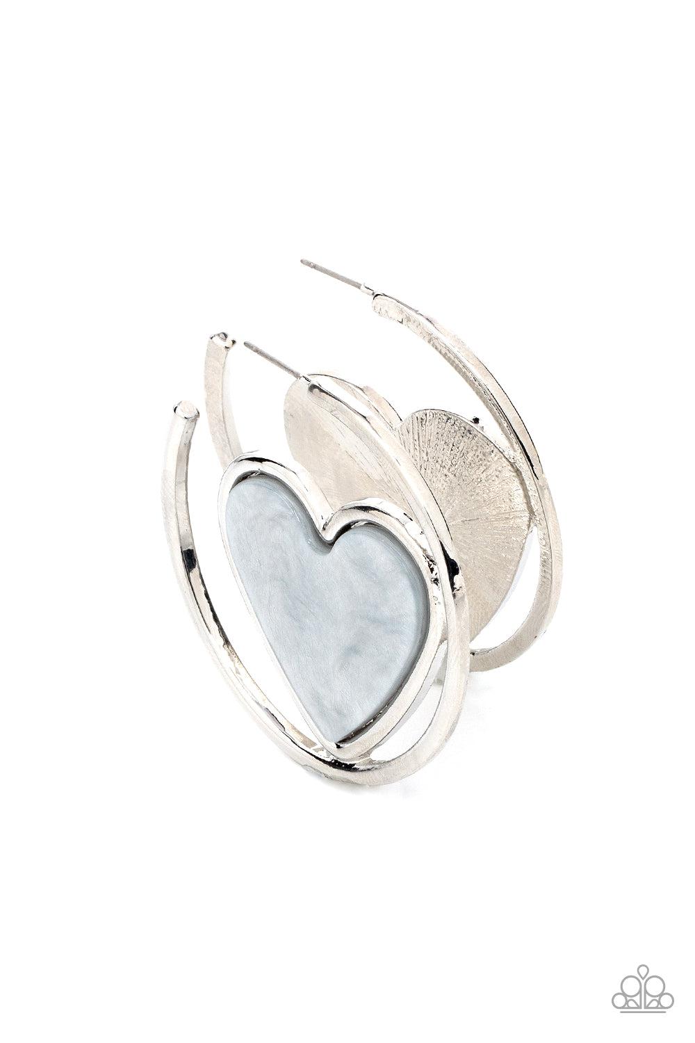 Smitten with You Silver Heart Hoop Earrings - Paparazzi Accessories- lightbox - CarasShop.com - Paparazzi Jewelry by Cara Jewels