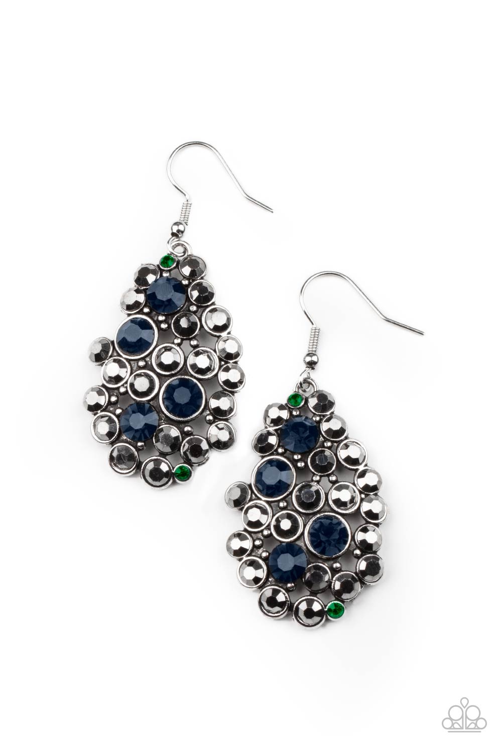 Smolder Effect Multi, Blue, Green and Hematite Rhinestone Earrings - Paparazzi Accessories- lightbox - CarasShop.com - Paparazzi Jewelry by Cara Jewels