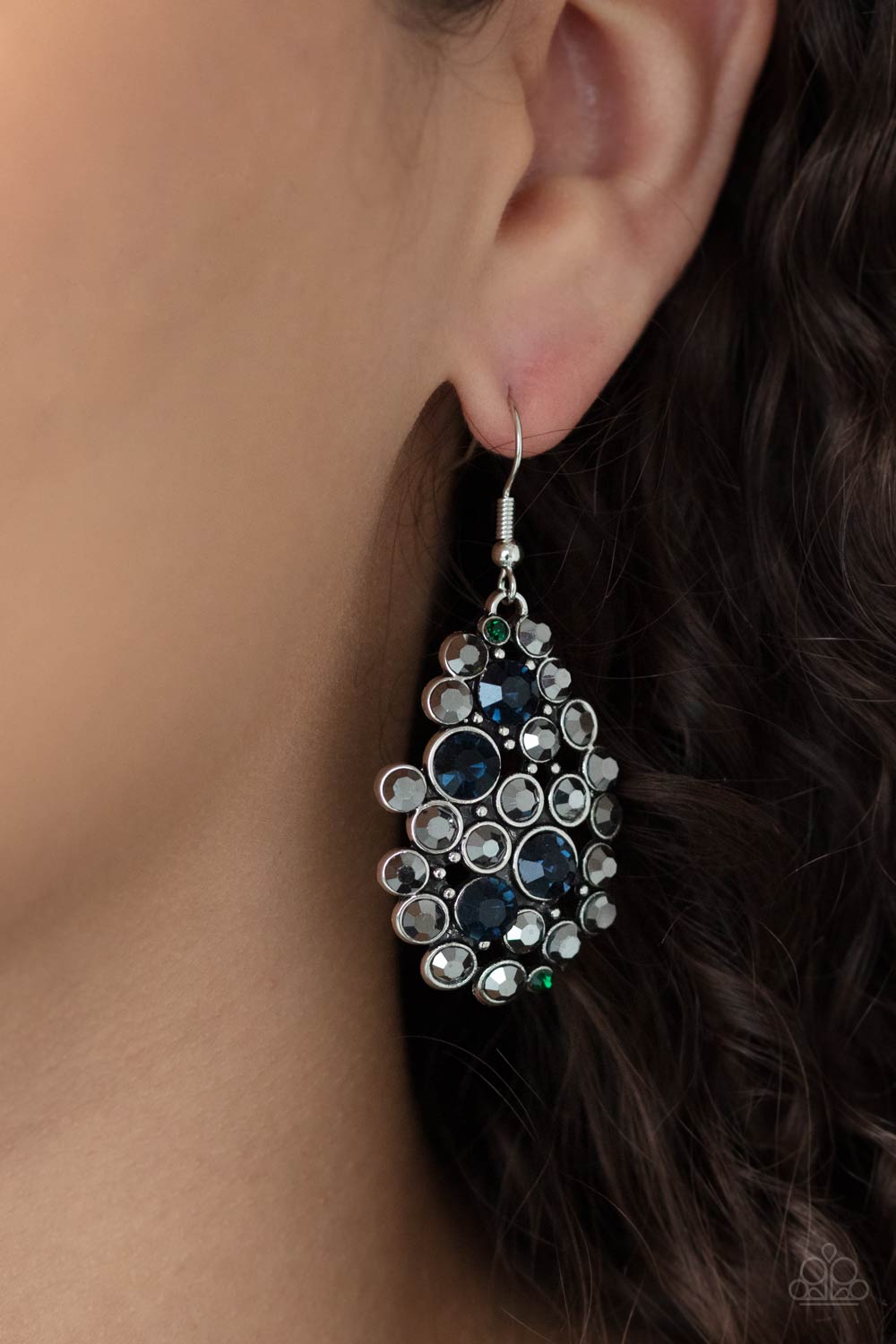 Smolder Effect Multi, Blue, Green and Hematite Rhinestone Earrings - Paparazzi Accessories- lightbox - CarasShop.com - Paparazzi Jewelry by Cara Jewels