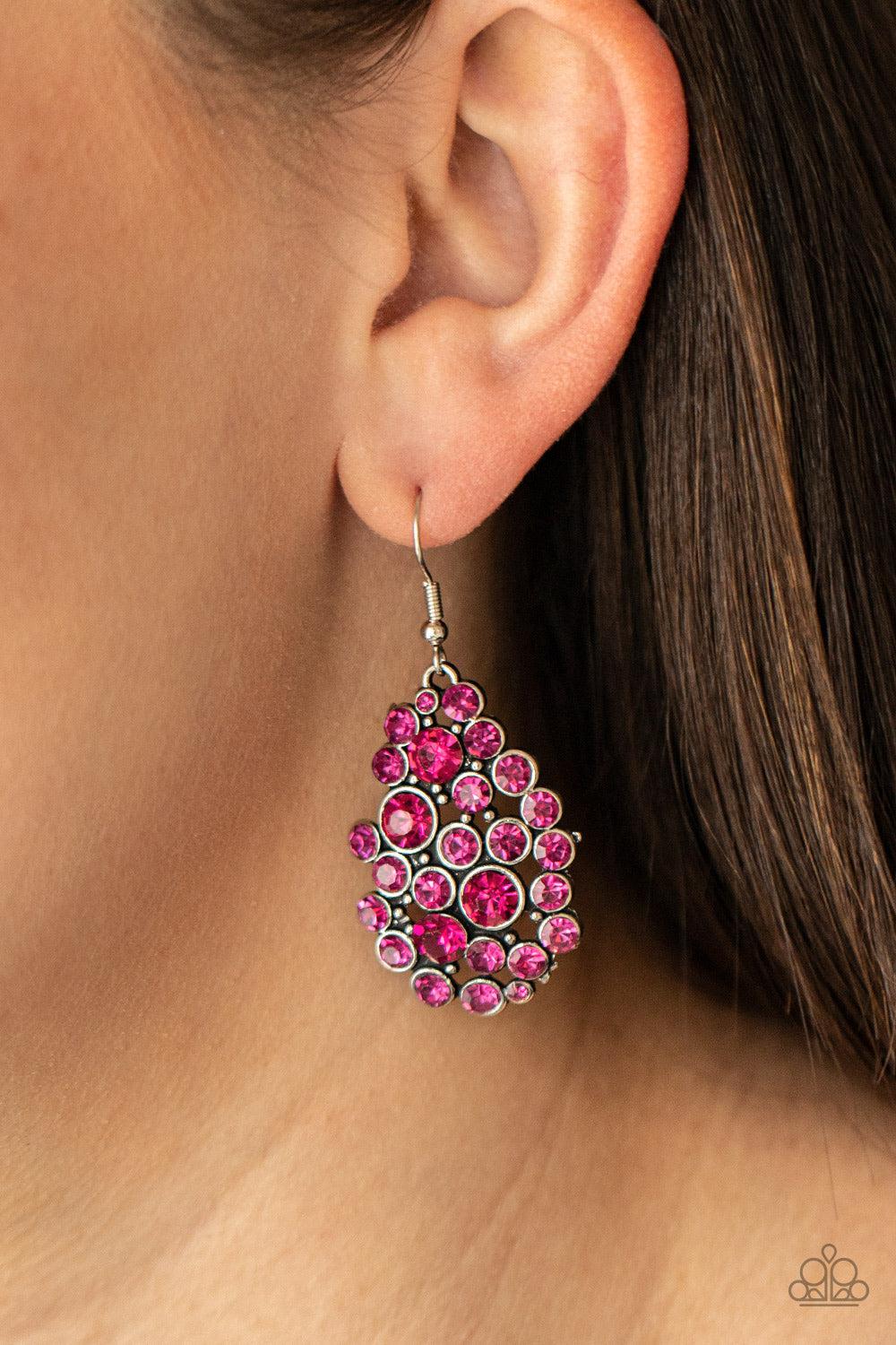 Smolder Effect Pink Earrings - Paparazzi Accessories- on model - CarasShop.com - Paparazzi Jewelry by Cara Jewels