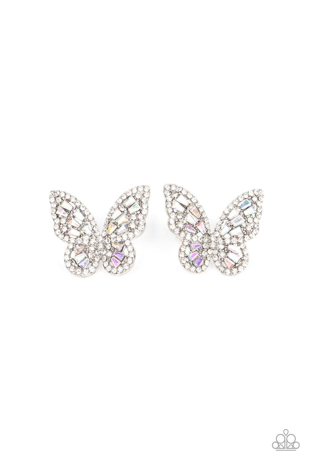 Smooth Like FLUTTER Multi Iridescent Gem Butterfly Earrings - Paparazzi Accessories- lightbox - CarasShop.com - Paparazzi Jewelry by Cara Jewels