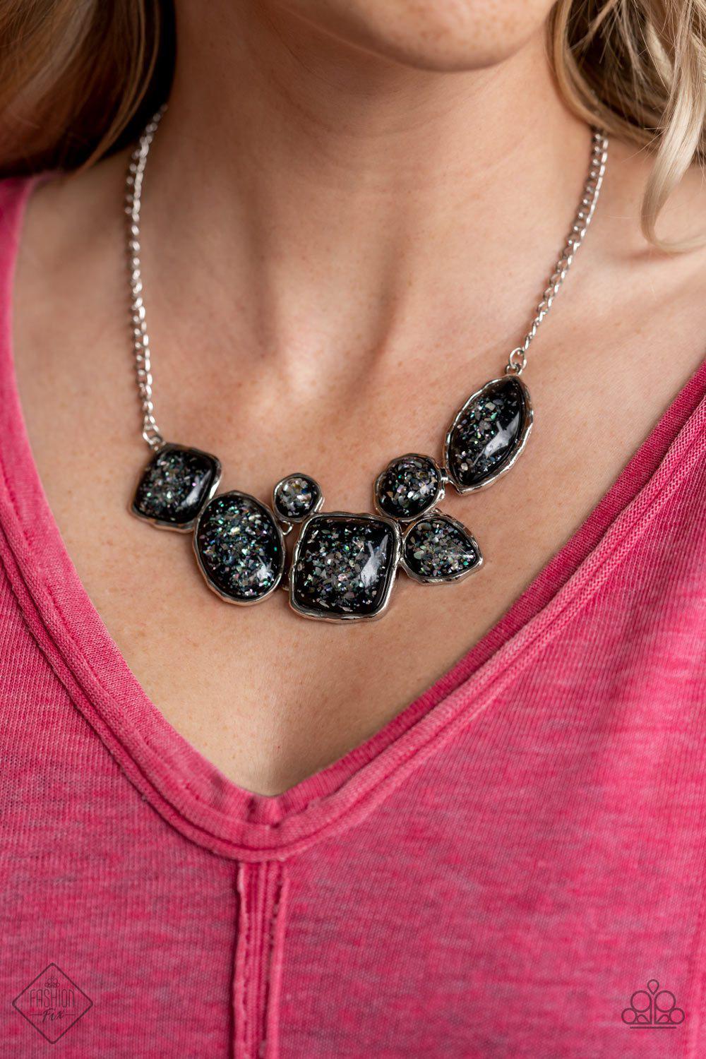 So Jelly Black and Iridescent Bead Necklace - Paparazzi Accessories- on model - CarasShop.com - Paparazzi Jewelry by Cara Jewels