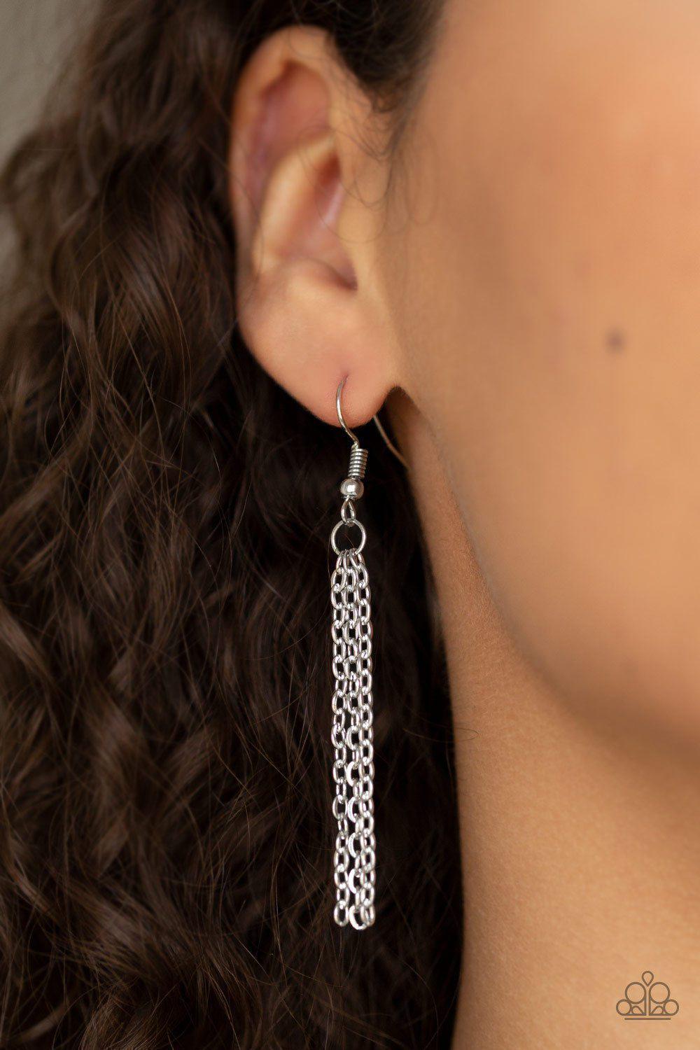 So Obvious White Teardrop Rhinestone Necklace - Paparazzi Accessories - free matching earrings -CarasShop.com - Paparazzi Jewelry by Cara Jewels