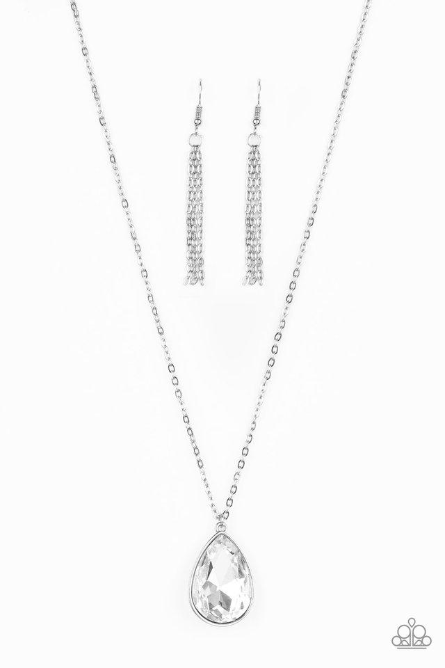 So Obvious White Teardrop Rhinestone Necklace - Paparazzi Accessories- lightbox - CarasShop.com - Paparazzi Jewelry by Cara Jewels