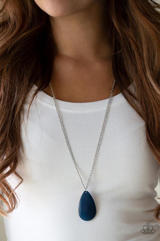 So Pop-YOU-lar Blue Teardrop Pendant Necklace - Paparazzi Accessories- on model - CarasShop.com - Paparazzi Jewelry by Cara Jewels