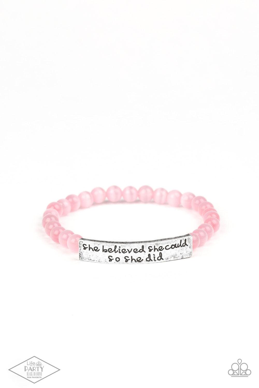 So She Did Inspirational Pink Cat's Eye Stone Bracelet - Paparazzi Accessories- lightbox - CarasShop.com - Paparazzi Jewelry by Cara Jewels