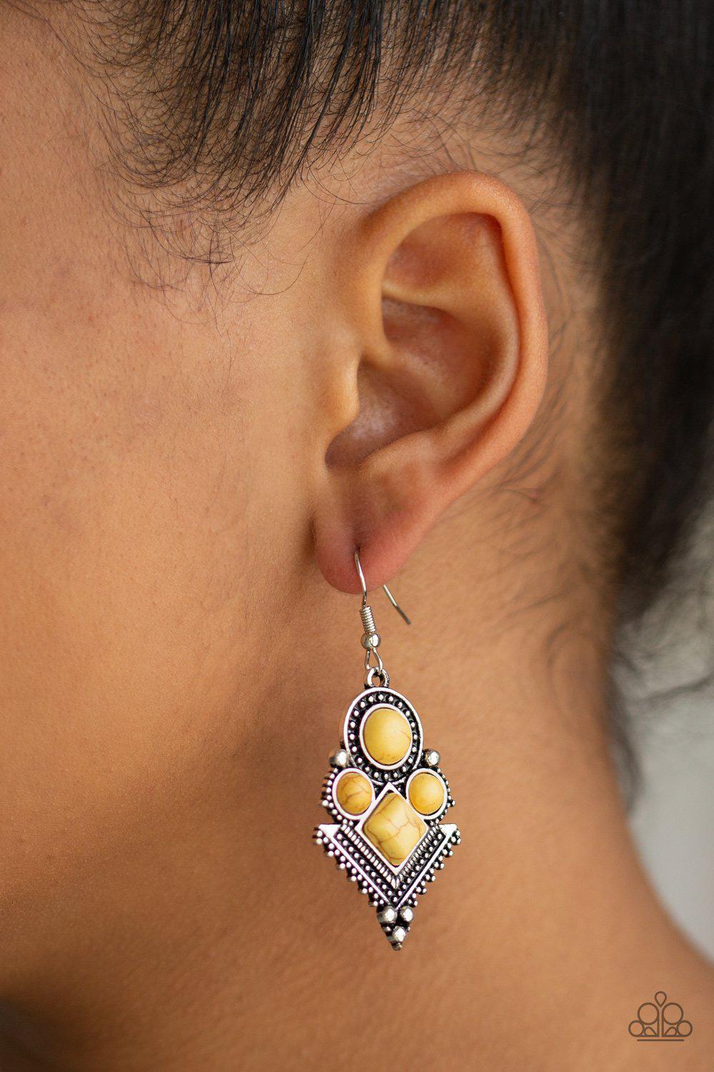 So Sonoran Yellow Stone Earrings - Paparazzi Accessories- lightbox - CarasShop.com - Paparazzi Jewelry by Cara Jewels