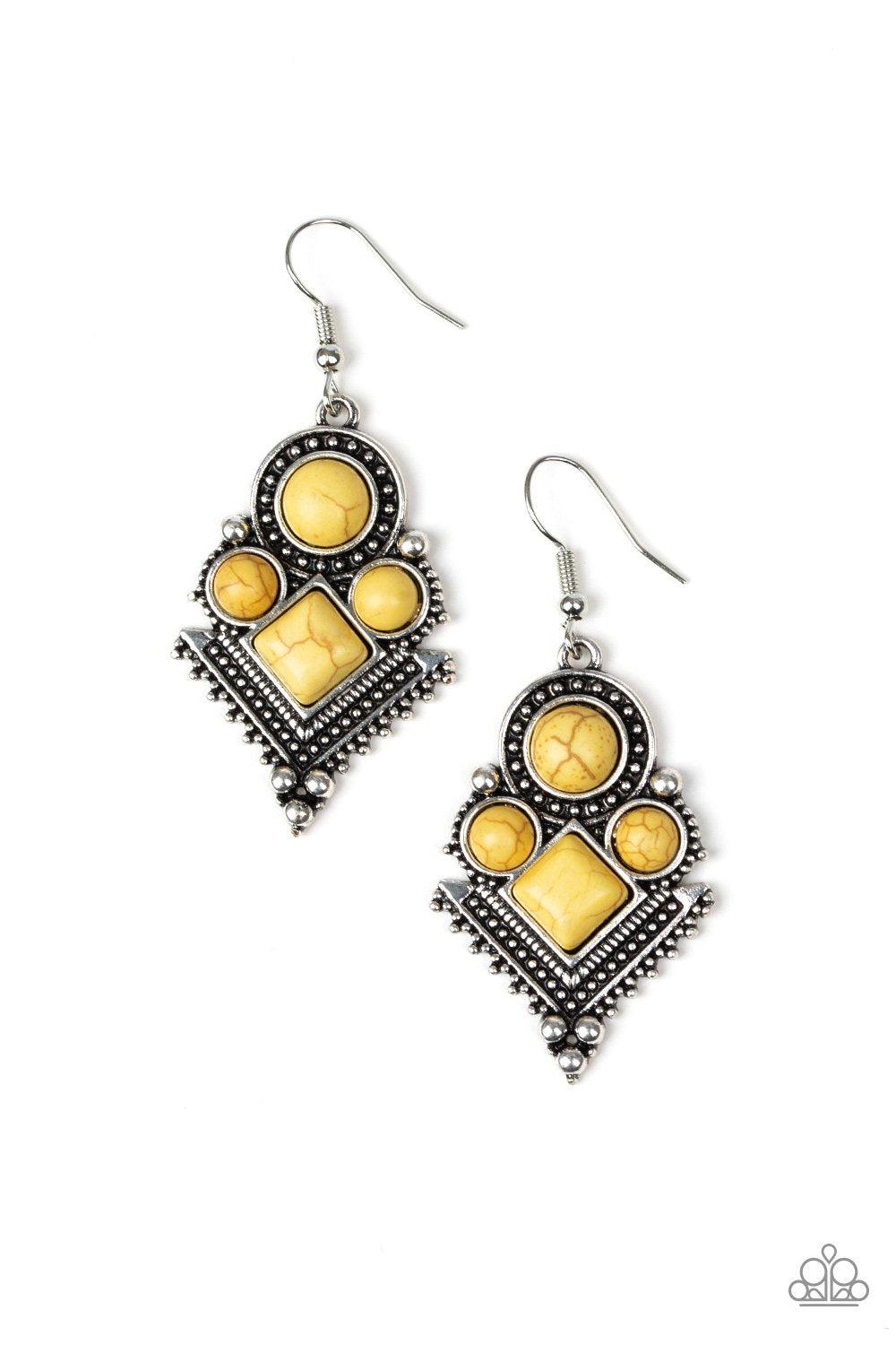 So Sonoran Yellow Stone Earrings - Paparazzi Accessories- on model - CarasShop.com - Paparazzi Jewelry by Cara Jewels