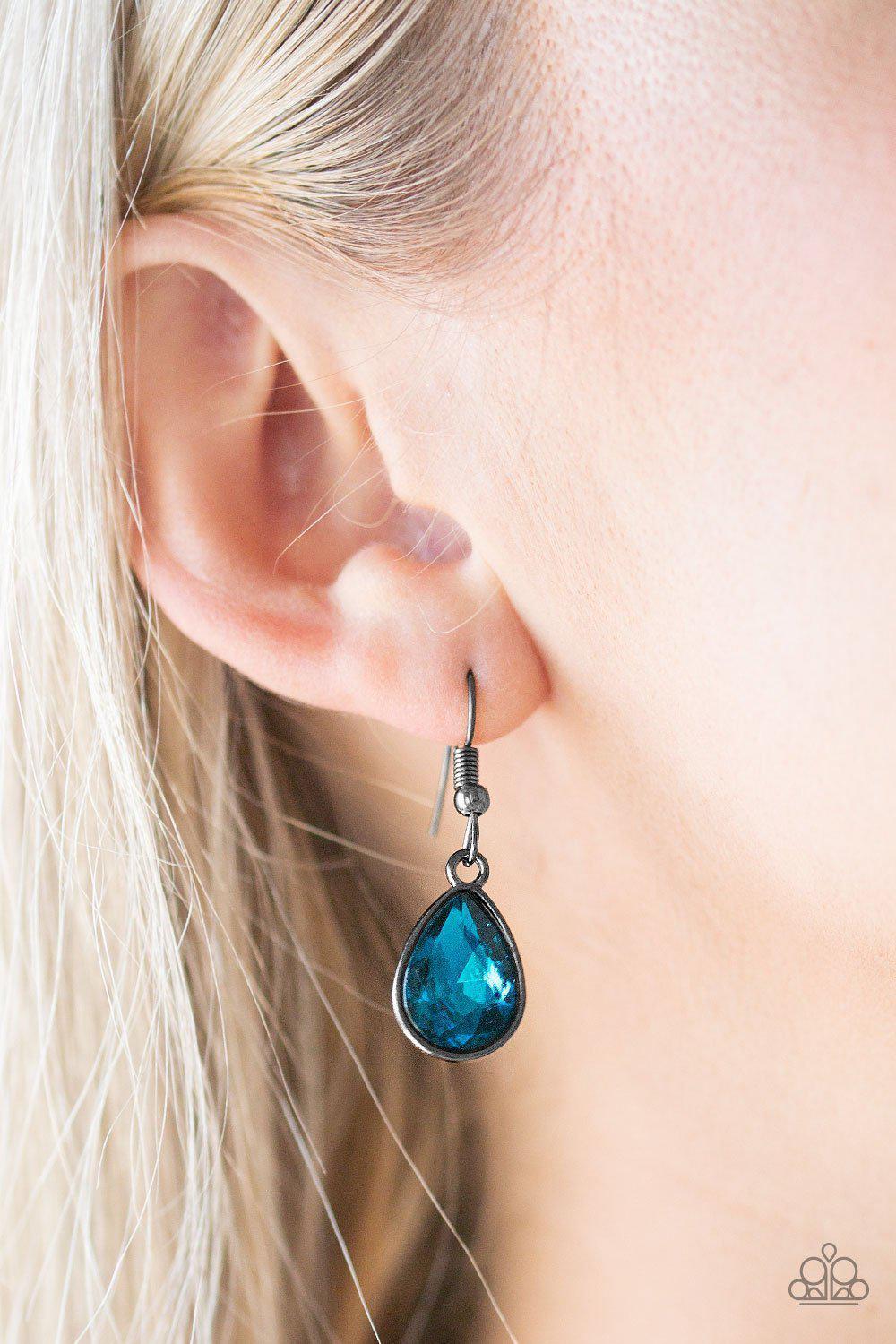 So Sorority Gunmetal and Blue Gem Necklace - Paparazzi Accessories - free matching earrings -CarasShop.com - Paparazzi Jewelry by Cara Jewels